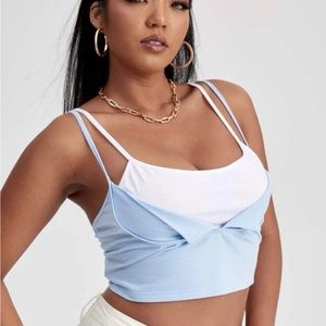 Layered Effect Baby Blue and White Cropped Cami Top NWOT